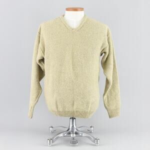 Vintage 90s Yellow Wool Blend Winter V-neck Sweater Men's Medium